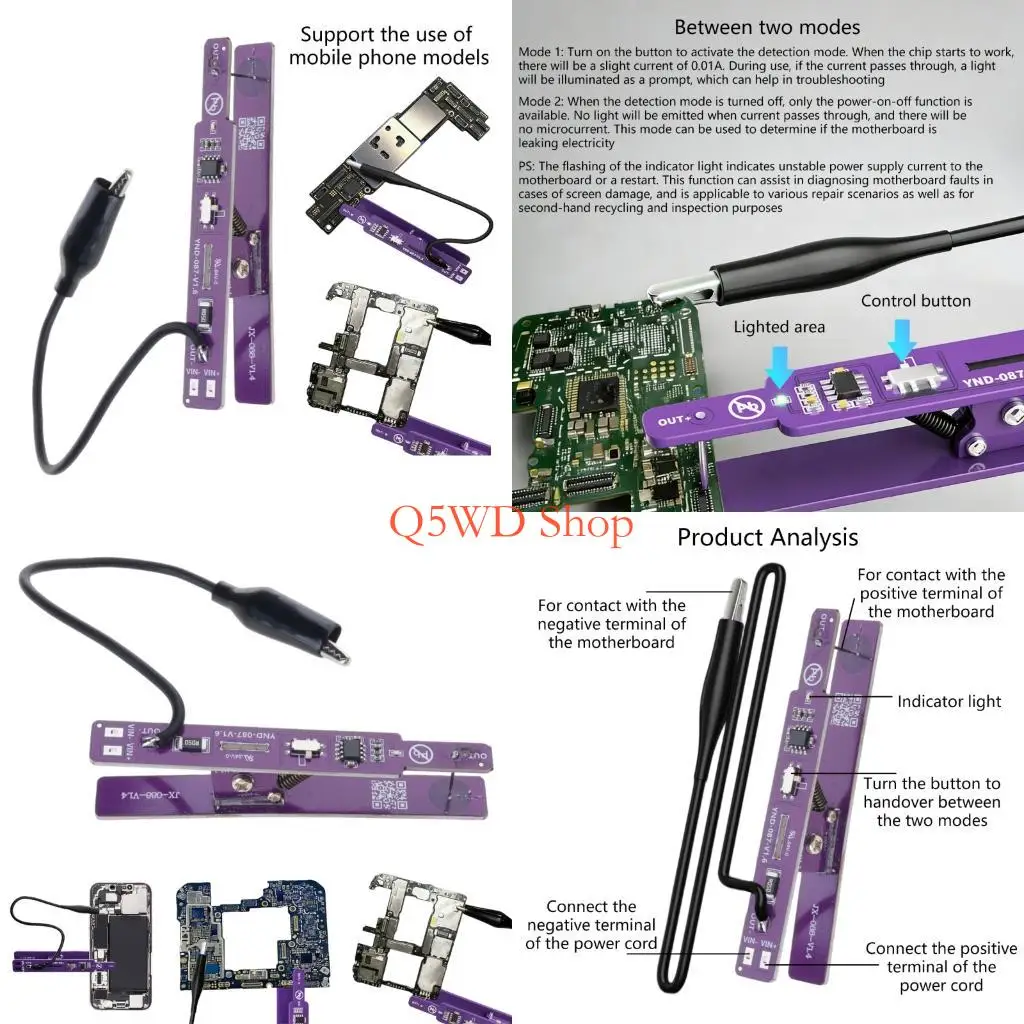 Q5WD Standard Phone Testing Clip With 2 Modes For Detecting Power Issue On Phone Devices Smartphones No Battery Required