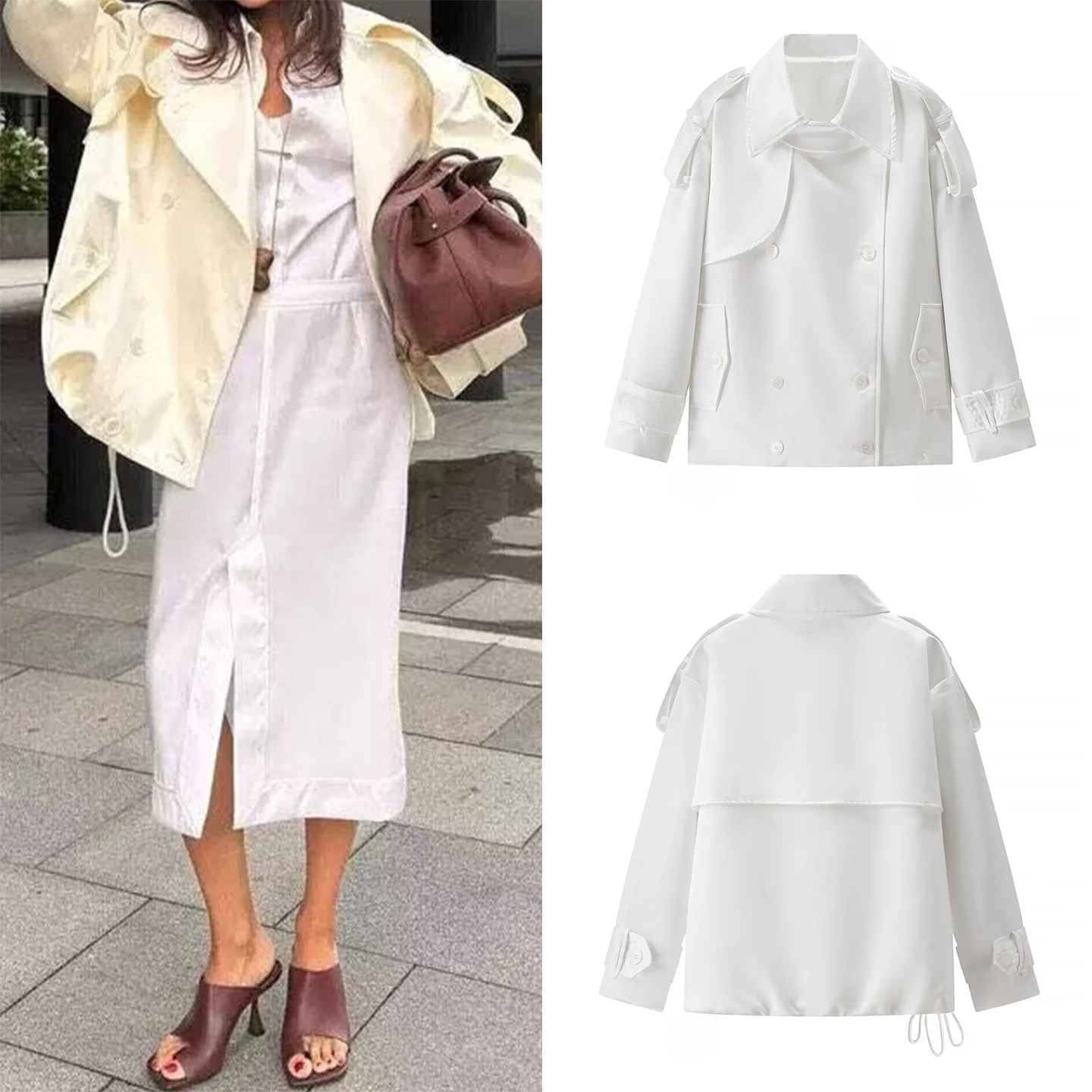 

Faionable ort Casual Sle Женское пальто Двухрядные пуговицы Отложной воротник Свободный крой Длинный све Чистый цвет