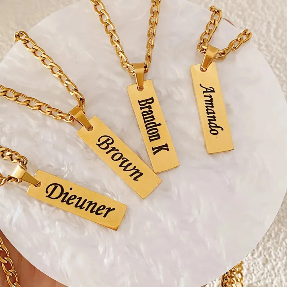

Personalized Gold Necklace For Men Custom Engraved Name Stainless Steel Necklace Men's Nameplate Tags Fashion Minimalist Jewelry
