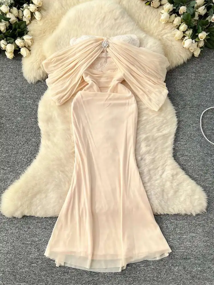 

Women Sexy Evening Party Dress Summer Off The Shoulder Sequin Embroidered Mesh Dresses Ladies Elegant Long Robe Vestidos
