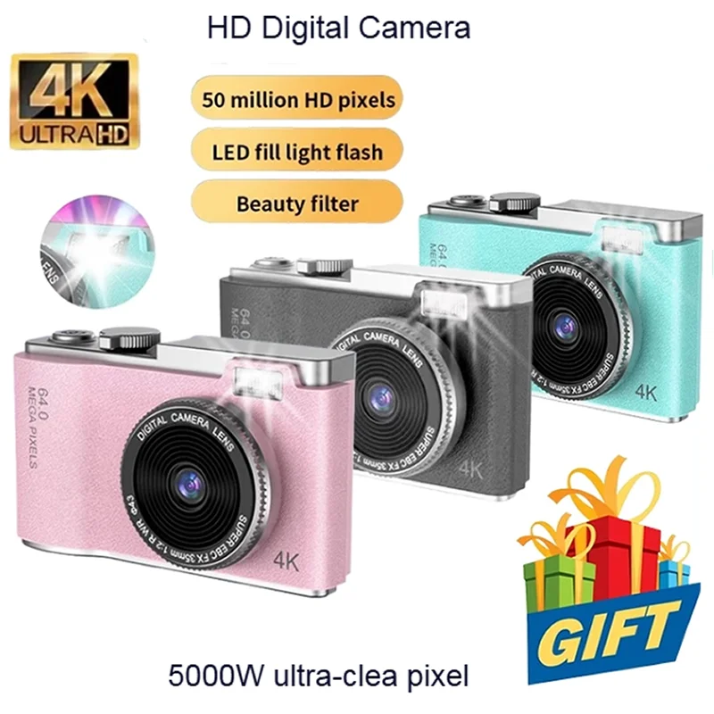 

Цифровая камера 4K Ultra HD с 16-кратным цифровым зумом, 68 МП, винтажная камера для видеоблогов со вспышкой для фотографии и видеорегистратора