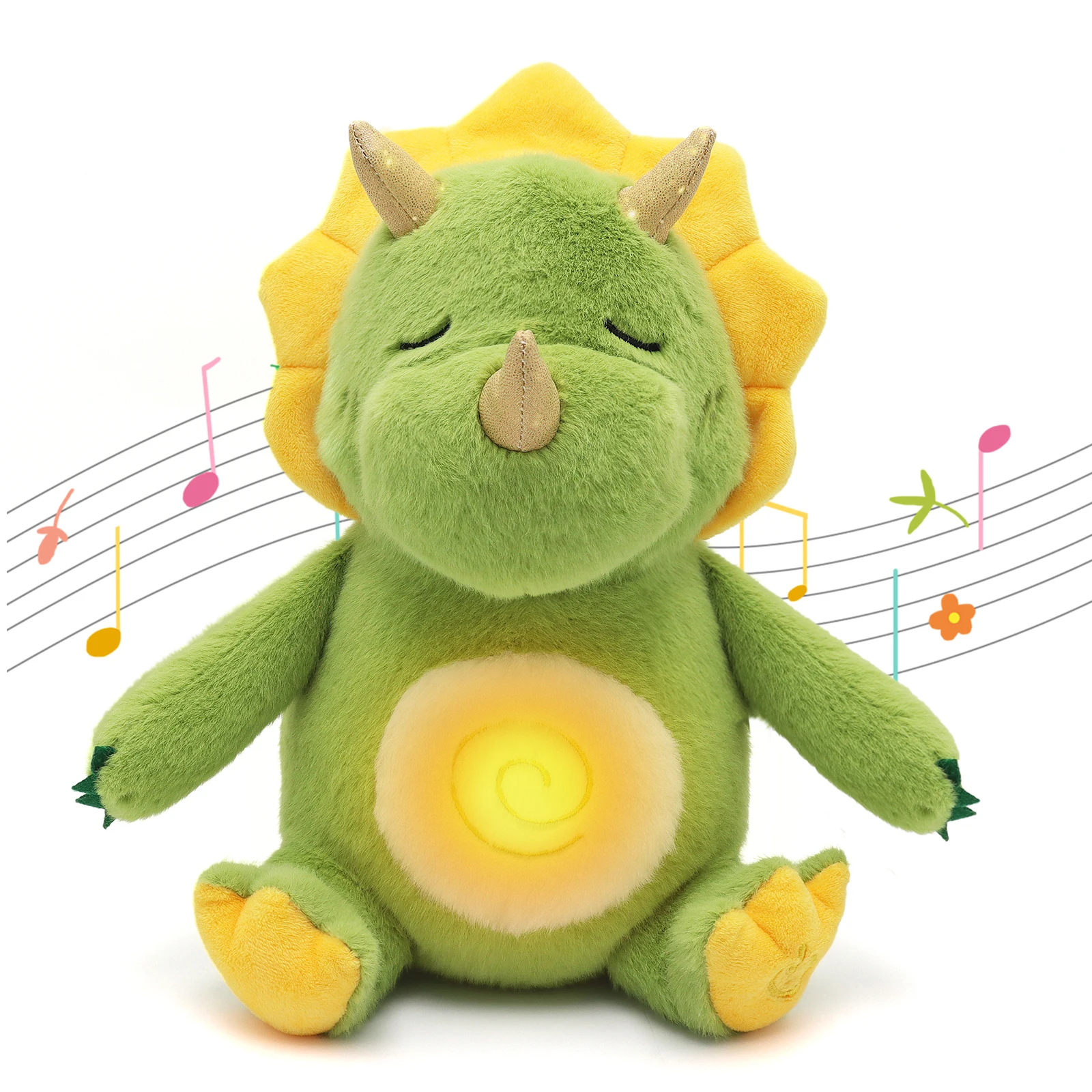 

Music Breathing Triangle Dinosaur Plush Toy 8 Soothing Piano Tunes Religion White Noise for Children's Birthday Christmas