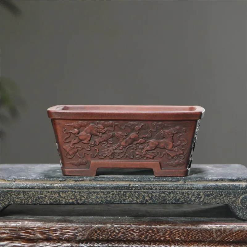 2023 Purple Sand Solid Color Flower Pot Square Bucket Pot Bonsai Pot Classical Chinese Home Decoration Flower Pot 1PCS LE658