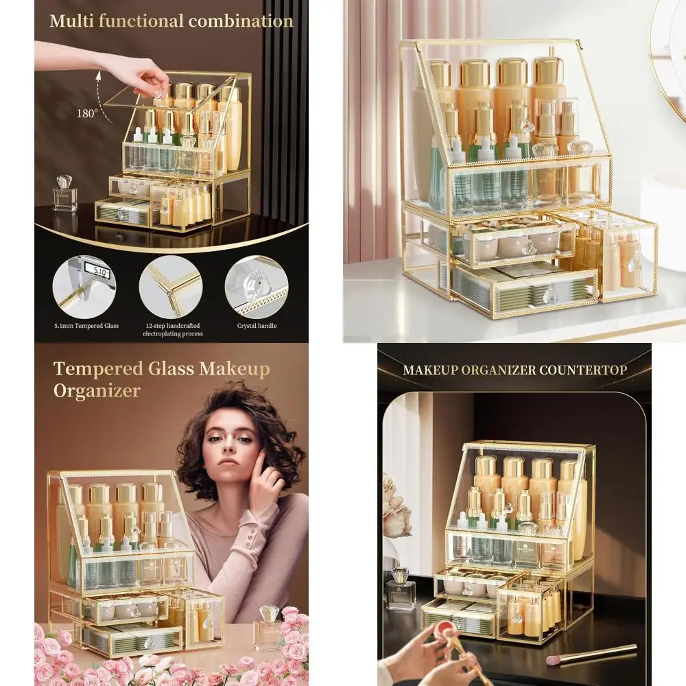 

Прозрачный акриловый органайзер для макияжа и ухода за кожей для туалетного столика и столешницы в ванной комнате