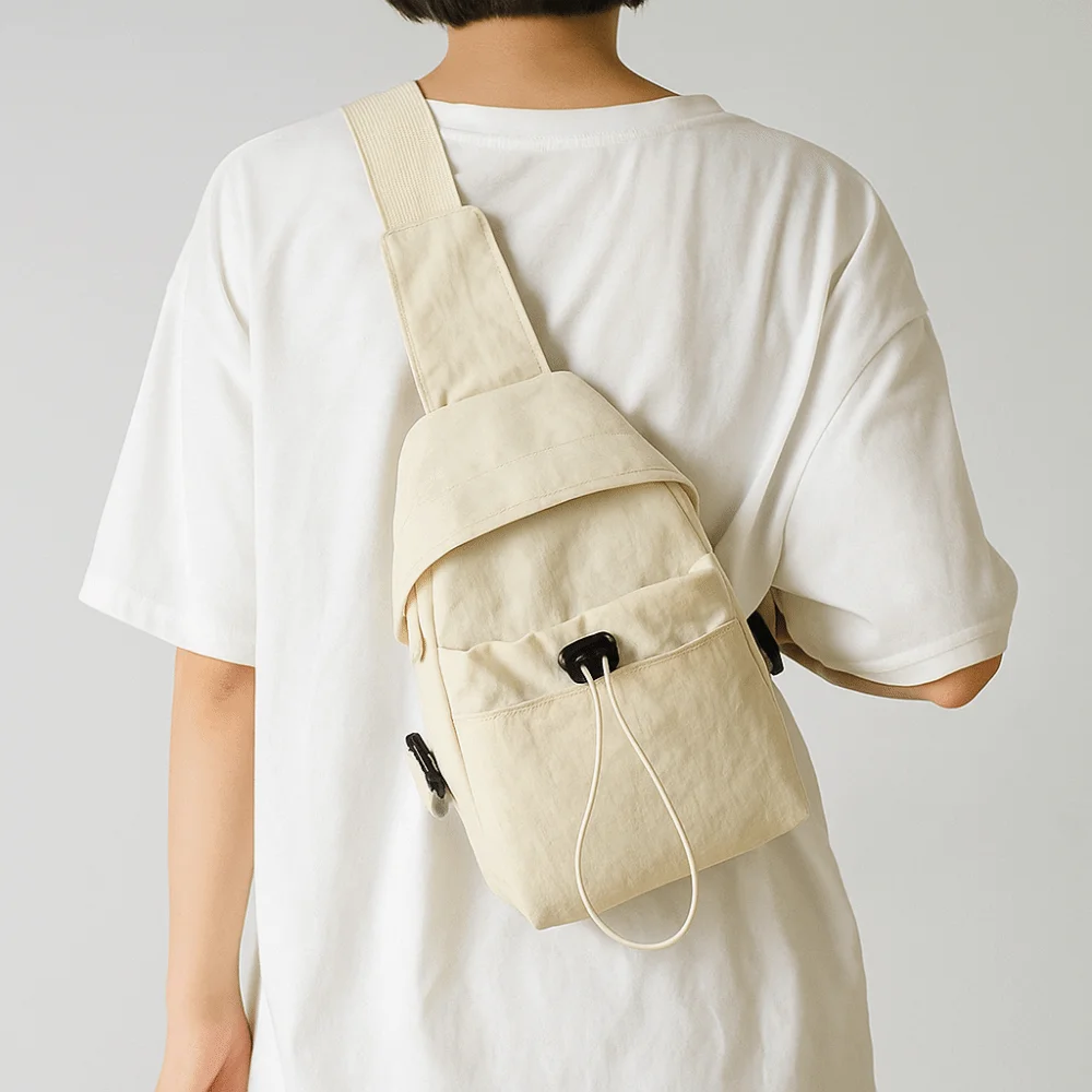 Nylon Women's Breast Bag Crossbody Solid Color Mobile Phone Bag Drawstring Minimalist Shoulder Bag Running Sports Outdoor