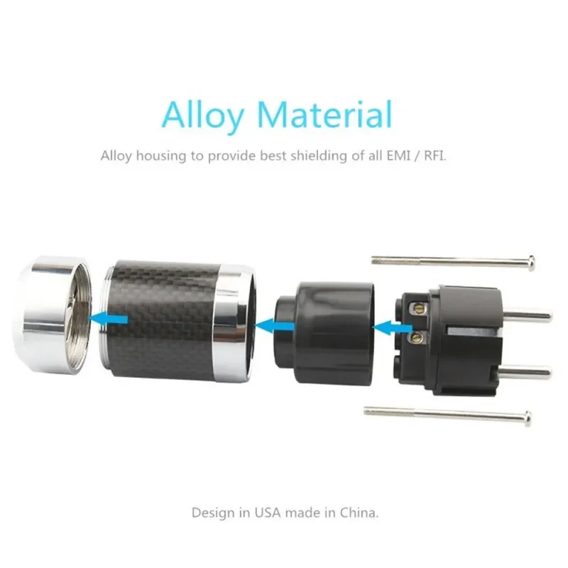 AC EU Power Male Female Audio Connector Carbon Fiber Rhodium Plated Adapter HiFi IEC Schuko Electrical Plugs And Sockets DIY