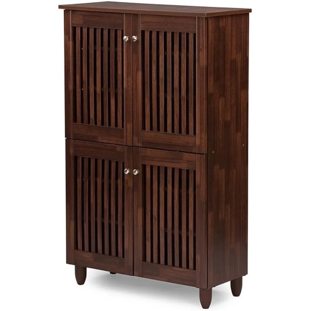 Oak Brown 48 Inch Tall Shoe Cabinet with Four Doors for 18 Pairs Shoe Storage Organizer