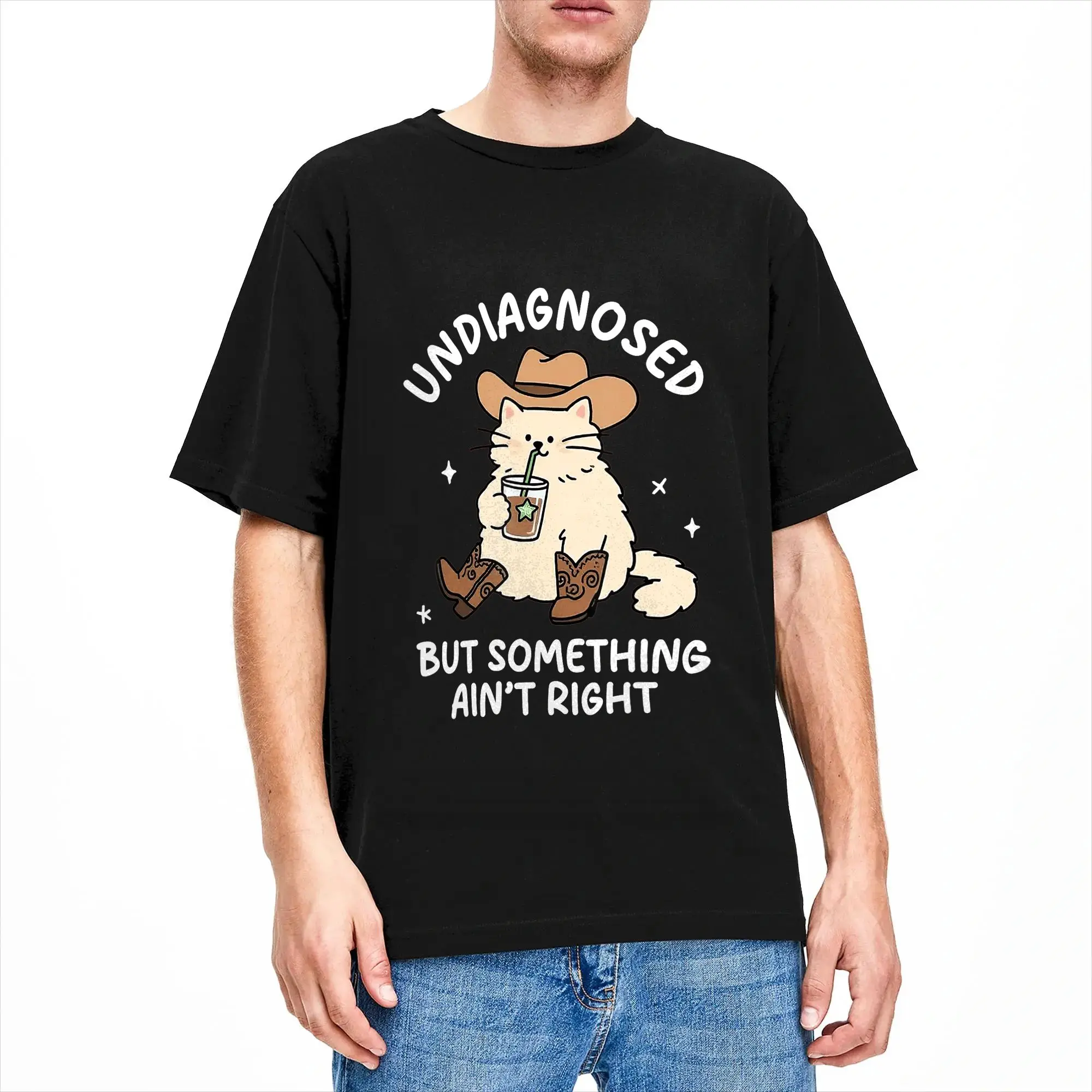 Mens T Shirt Undiagnosed But Something Ain‘t Right Funny Cat Saying Meme T Shirts Harajuku  Summer Tees Y2K Casual Cotton Tops