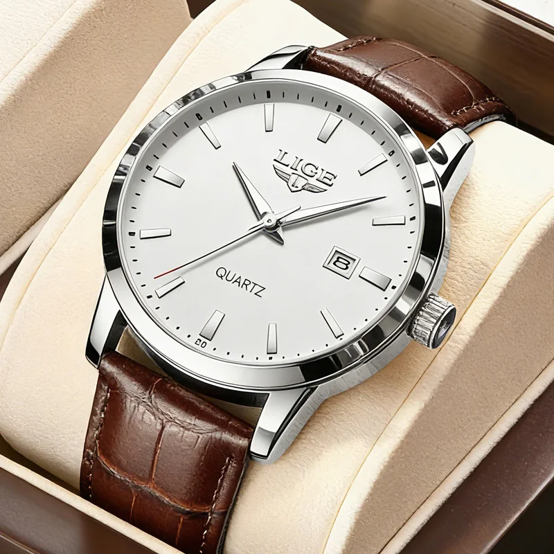 

Классические мужские часы LIGE, кварцевые кожаные водонепроницаемые мужские наручные часы, деловые повседневные часы для мужчин, Relogios Masculino + коробка