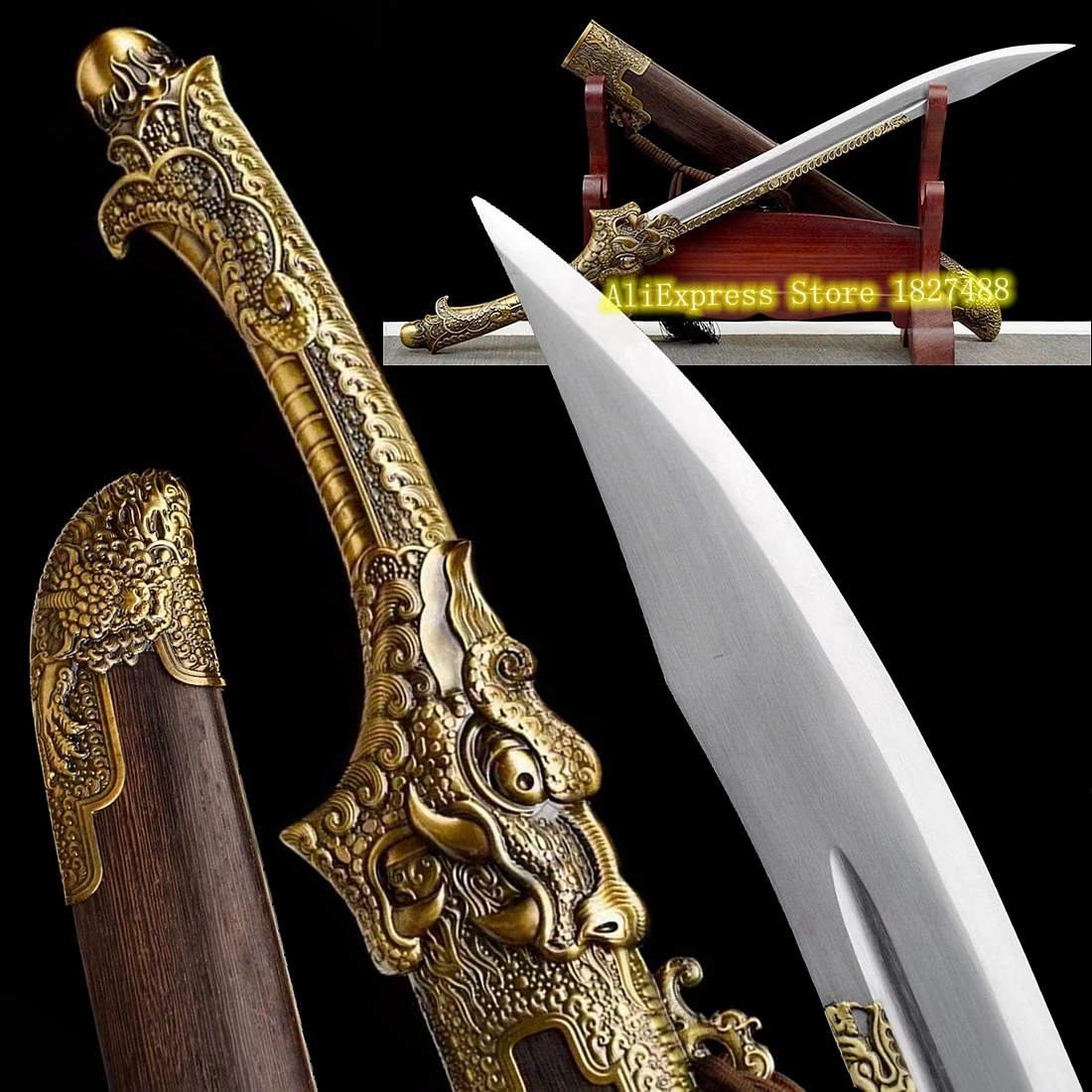 Metallgriff Dragon Sabre KungFu Broad Sword Battle High Carbon Steel Blade Chinesisches WuShu