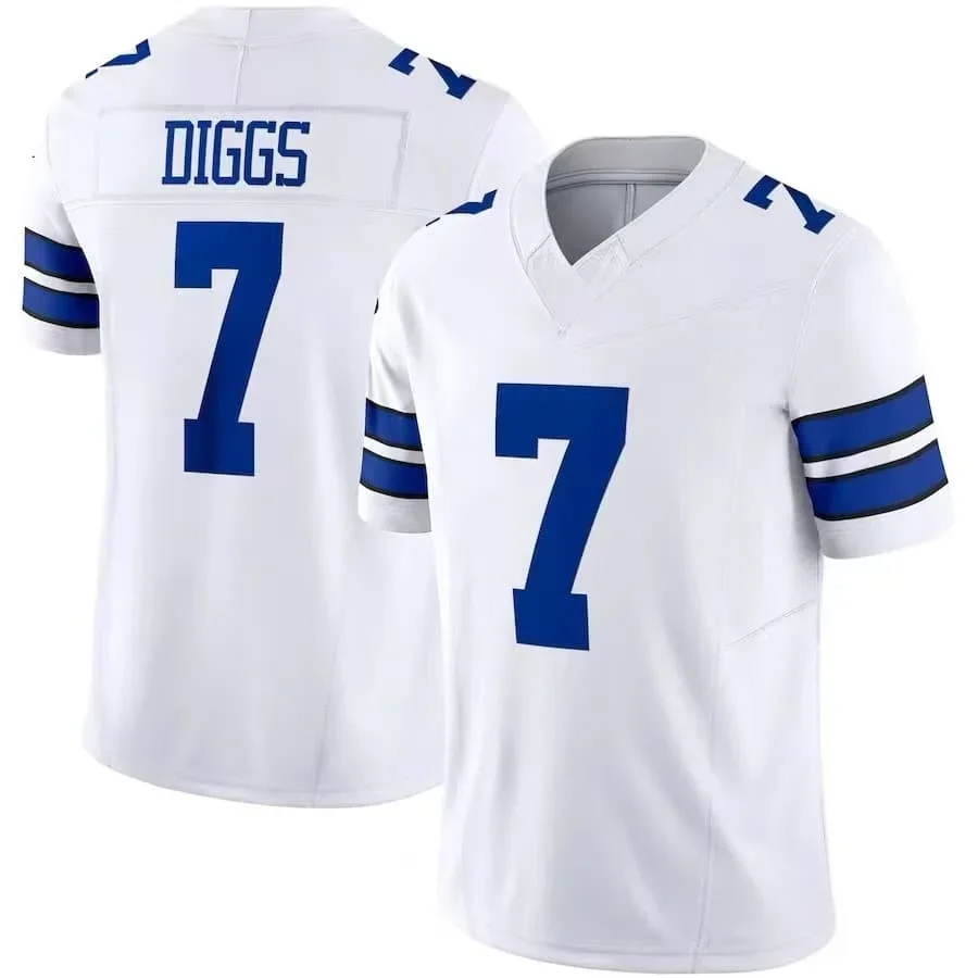 Männer # 7 Diggs Navy Star Pattern Football Jersey Nummer Gestreifter Ärmel V-Ausschnitt Kurzarm Fan-Sportbekleidung Familien-Partnerlook – Detail 5