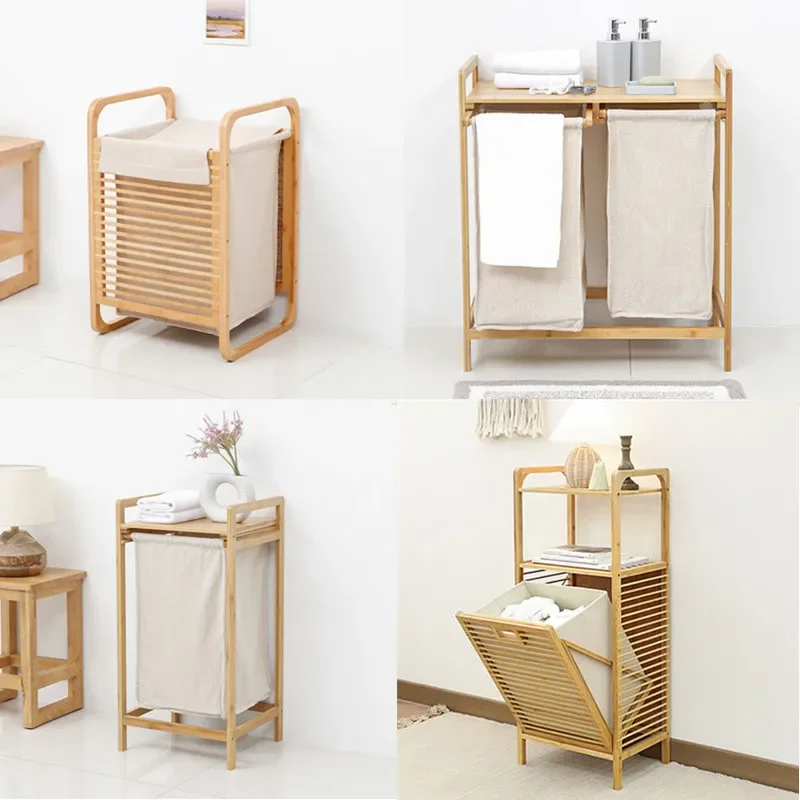 

Japanese-style laundry basket Household bedroom clothing classification Dirty laundry rack Double-layer dirty clothes storage