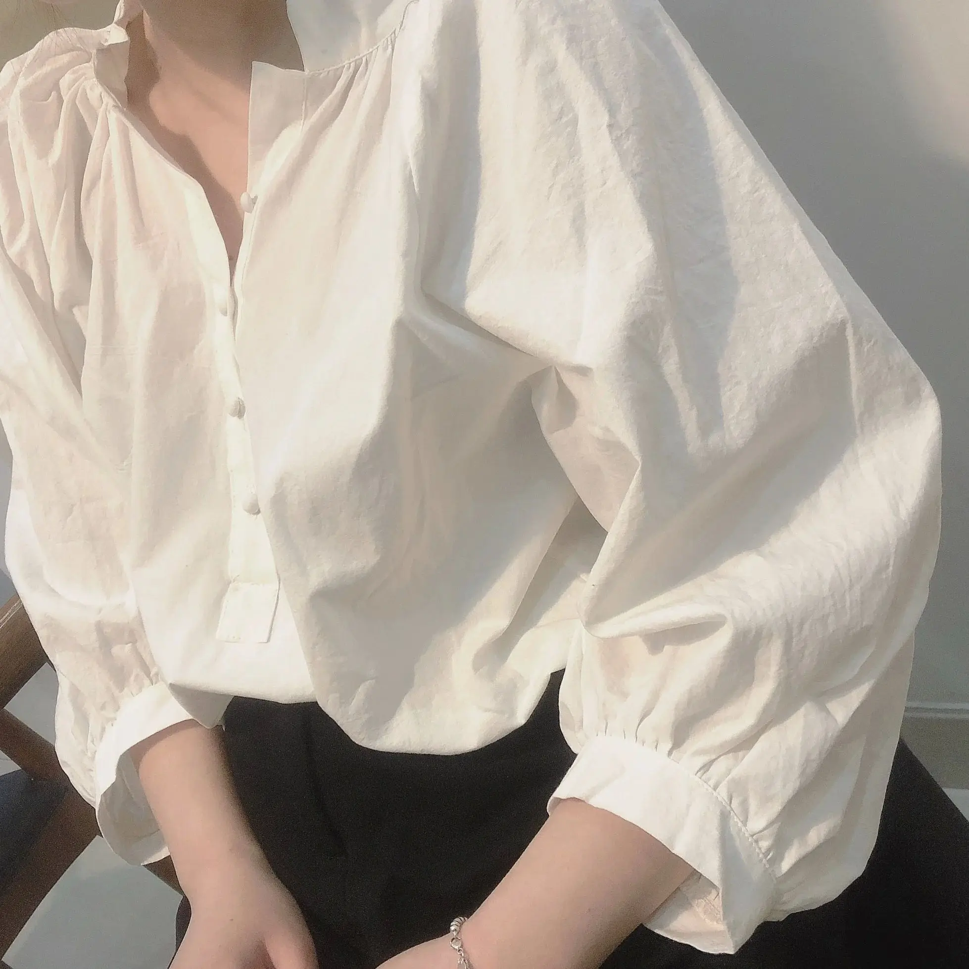 

Ele Lantern Sve irt in White And Purple Sexy Button Design Vintage Sle Women's Faion Premium Quali Other Material...