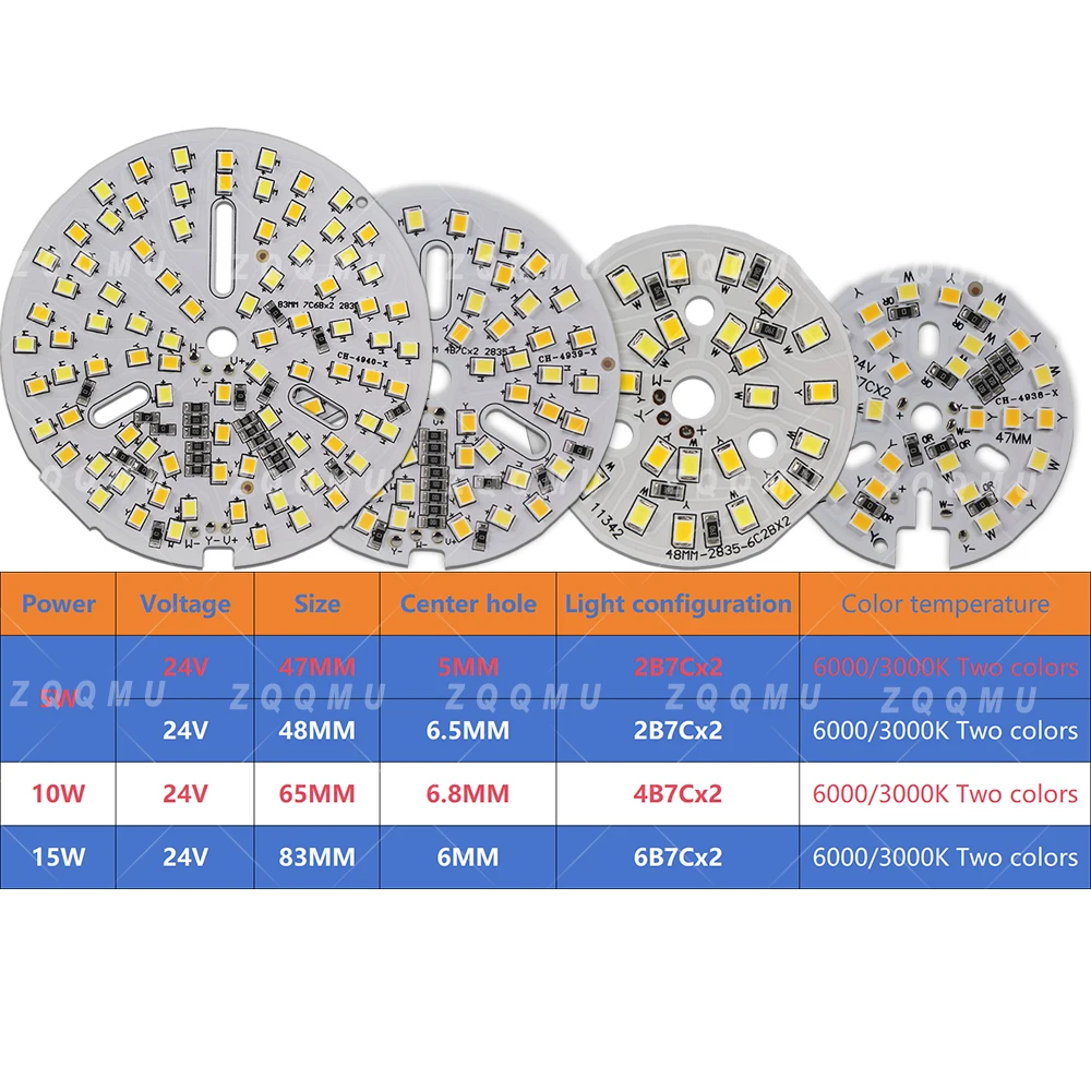 5W 10W 15W DC24V LED Round Chip 3-Color Dimmable Module Board For DIY Track Ceiling Walking Bedside Light Lamp High Power SMD