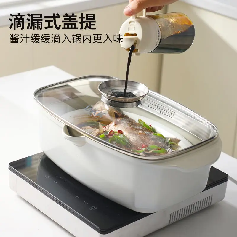 Stainless steel steamer Household Multifunctional cooking integrated cooking stew rectangular special induction cooker