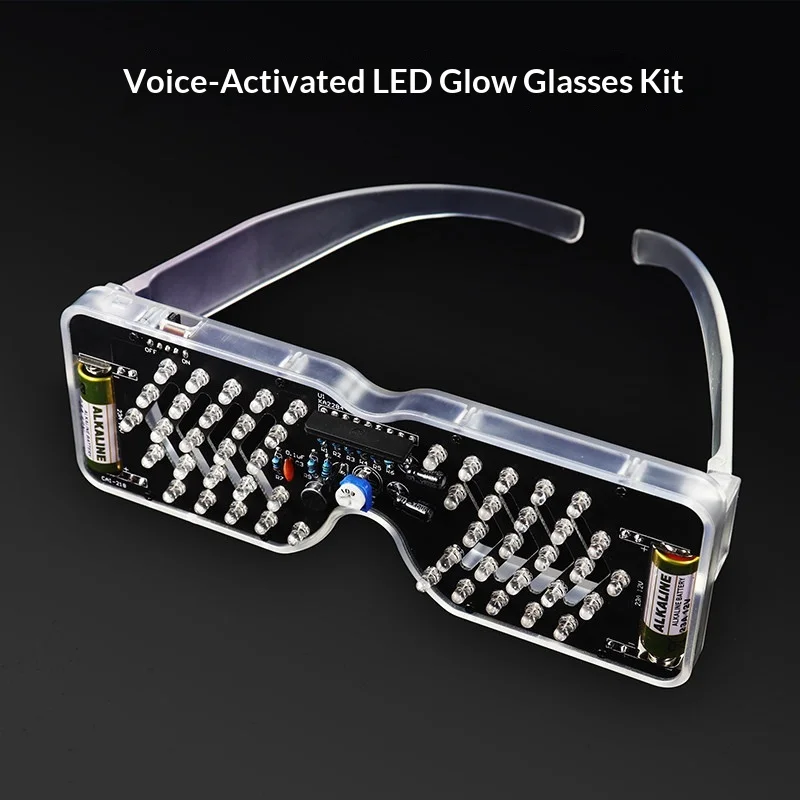 Voice-controlled LED Luminous Glasses Production Kit, Flashing LED Electronic Components for Fun DIY