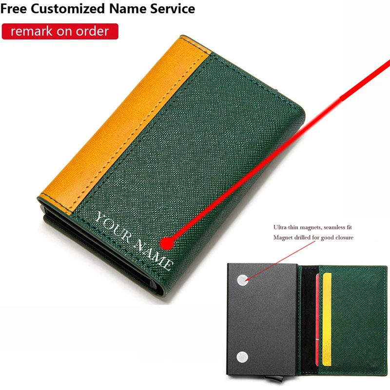 

2023 New Customized Name Wallet Men Wallet RFID Credit Bank Card Holder Anti-theft Wallet ID Card Holder Leather Purse Card Case