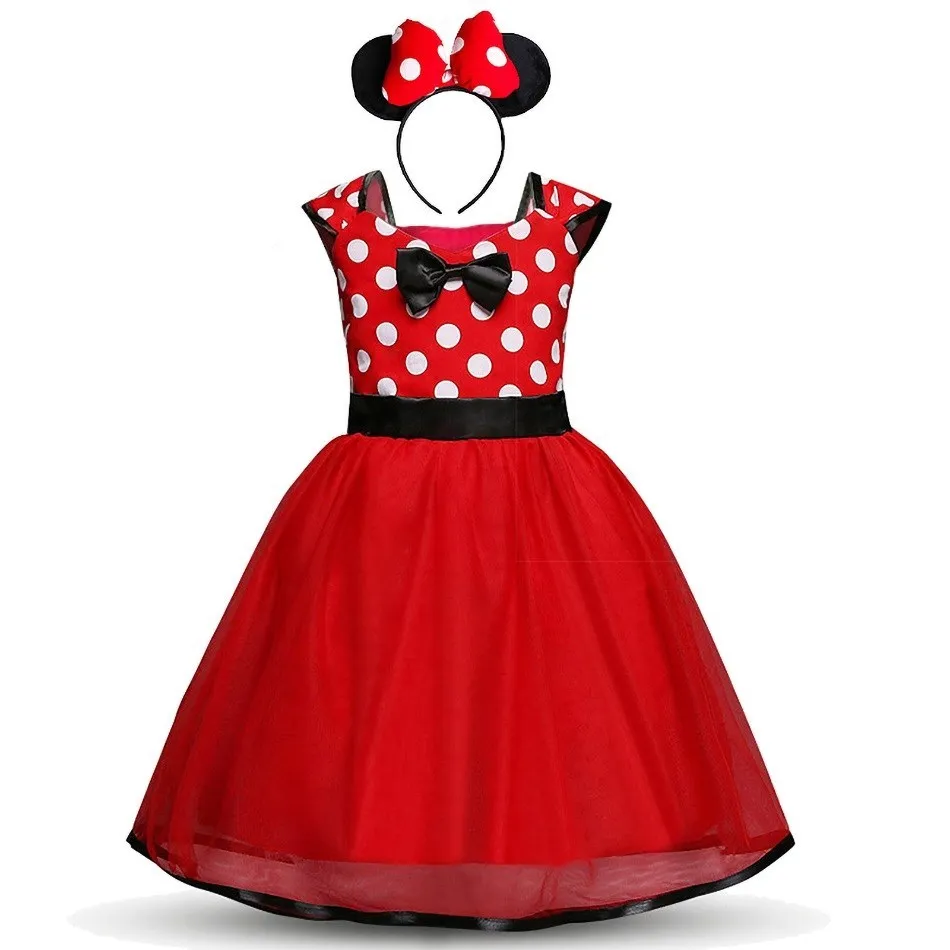 Little Girl Dresses Kids Summer Red Dot Mouse Costume Baby Birthday Party Clothes Children Princess Christmas Disguise Headwear