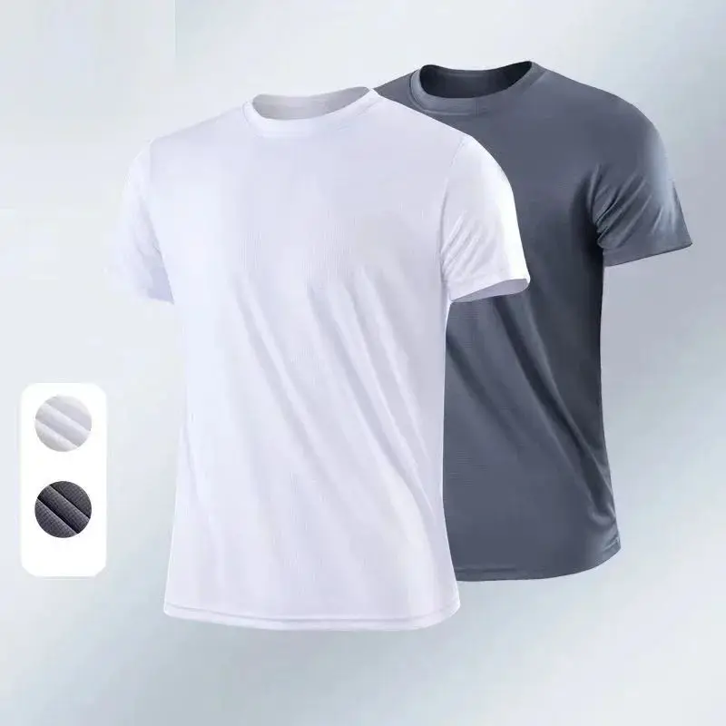 Men's Fashion  Ice Silk T-Shirt Casual Short Sleeve Ultra Slim Fit Youthful Style Henry Collar Nine Point Sleeve Length