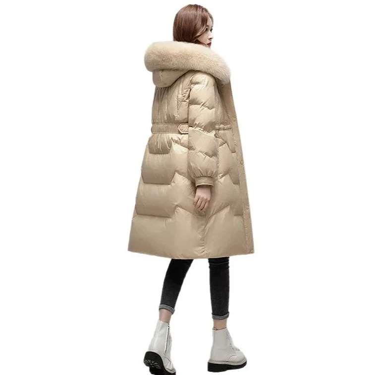 Doudoune mi-longue écologique pour femmes, col au-dessus du genou, plumes de canard blanches, vêtements d'extérieur élégants, Style de trajet