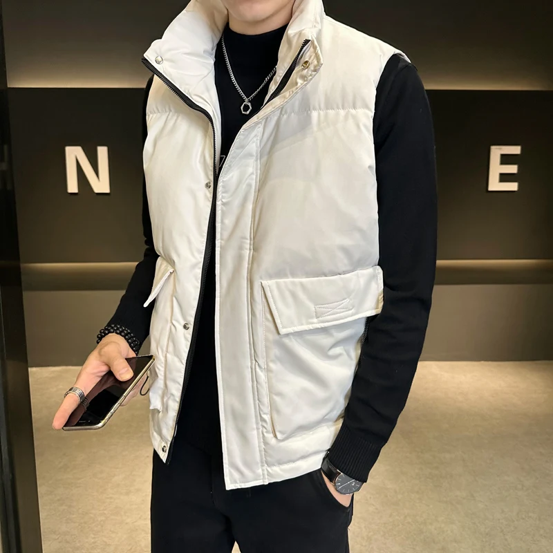 

Мужской пуховик, зимний жилет, куртка без рукавов, хлопковый жилет для отцов среднего и пожилого возраста, повседневный мужской жилет с воротником-стойкой