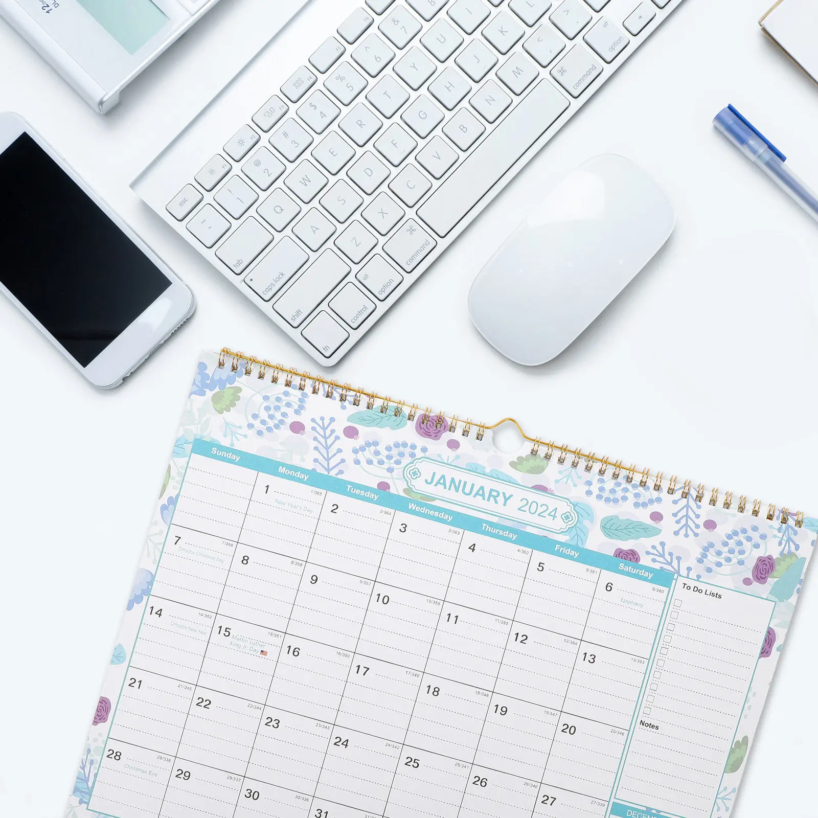 

Premium Thick Coated Paper English Monthly Wall Calendar 2024 for Home Office Classroom Use with Blank Notes Space Daily