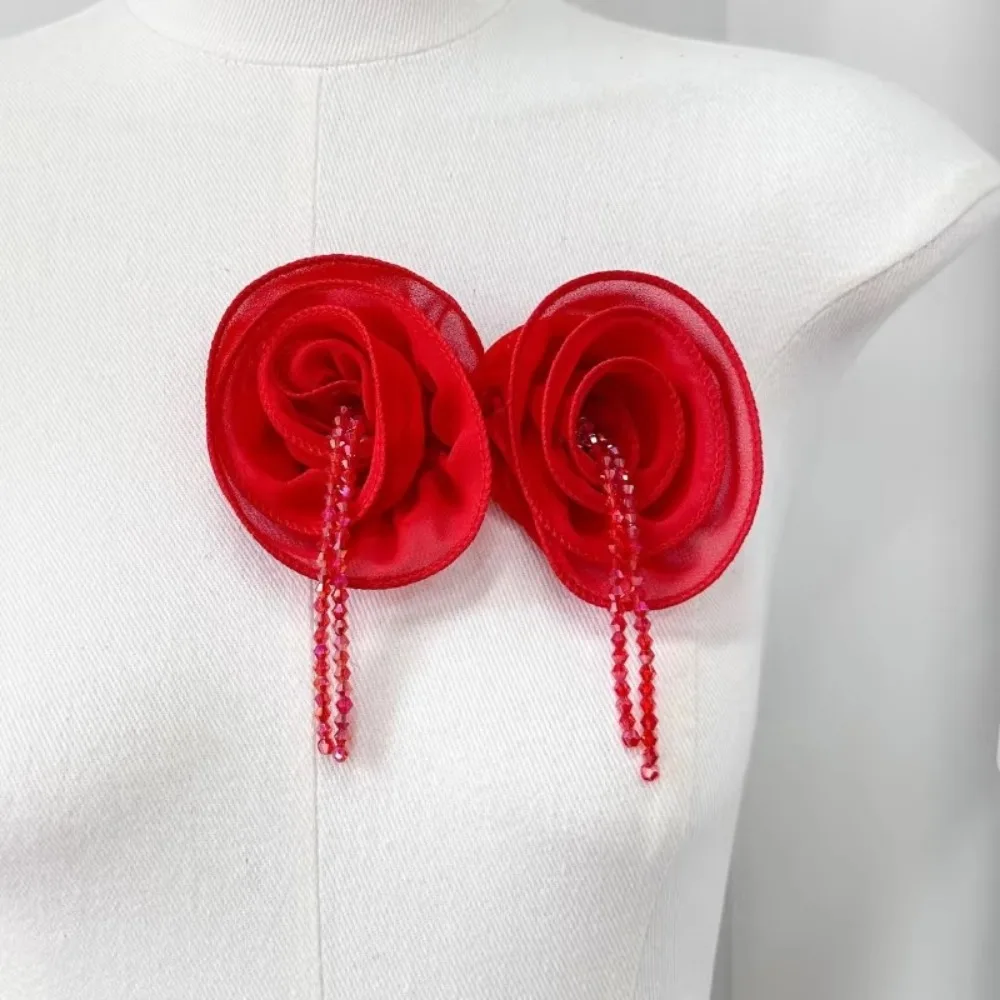 Роскошная 15 см шифоновая брошь с цветком, разноцветная жемчужная кристаллическая цепочка с кисточками, булавки для лацканов, тканевые ювелирные изделия, броши, женские аксессуары