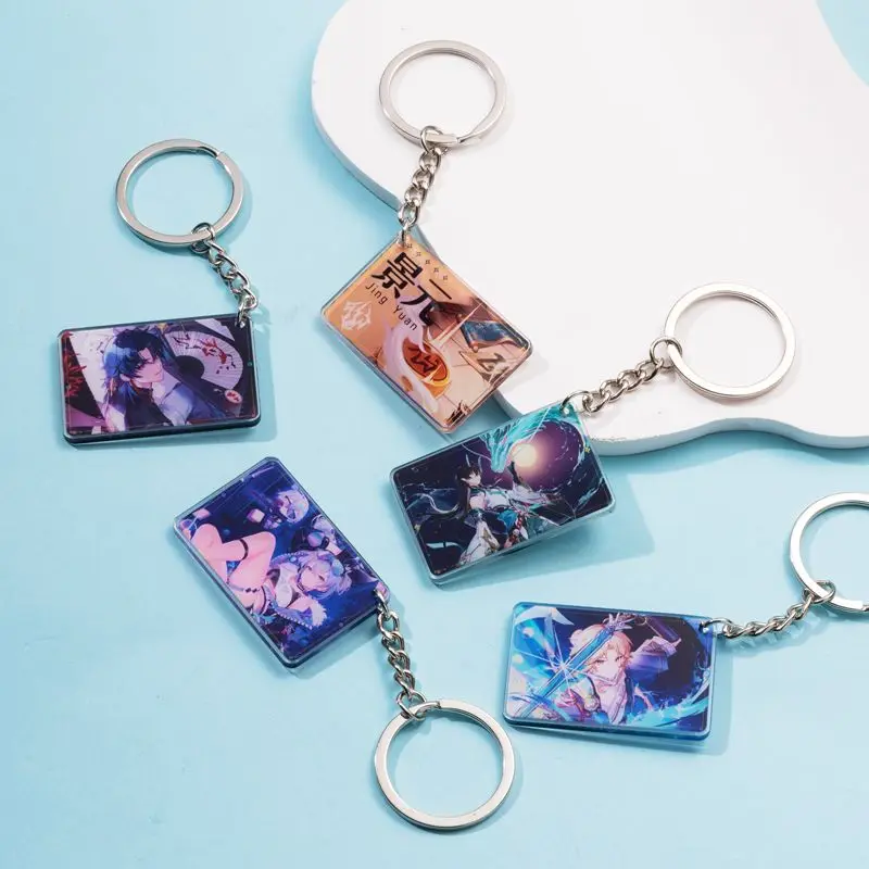 Anime Honkai:Star Rail Imbibitor Lunae Rectangle Keychain Acrylic Figure Different Patterns on Both Sides Metal Keyring Jewelry