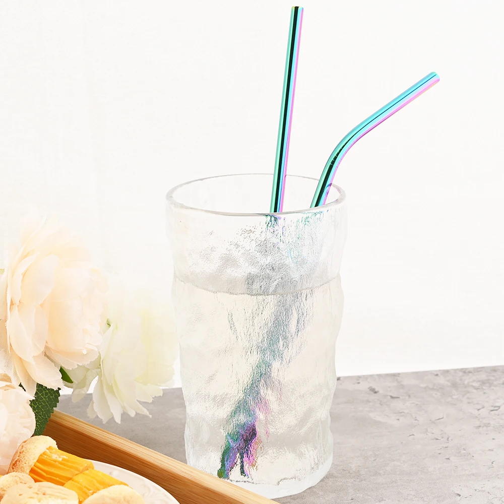 Reusable Metal Straws Set with Cleaner Brush 304 Stainless Steel Drinking Straws Milk Juice Coffee Drinkware Bar Party Accessory