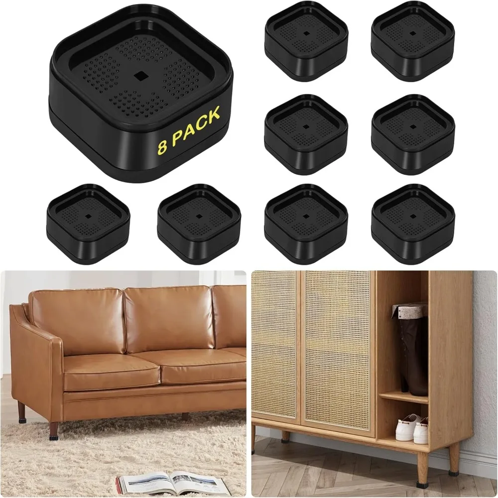 

8 Pack Furniture Risers Adjustable Bed Risers 1 Inch Heavy Duty for Couch Desk Leg Chair Sofa Cabinet Bed Leg Risers,Square Stac