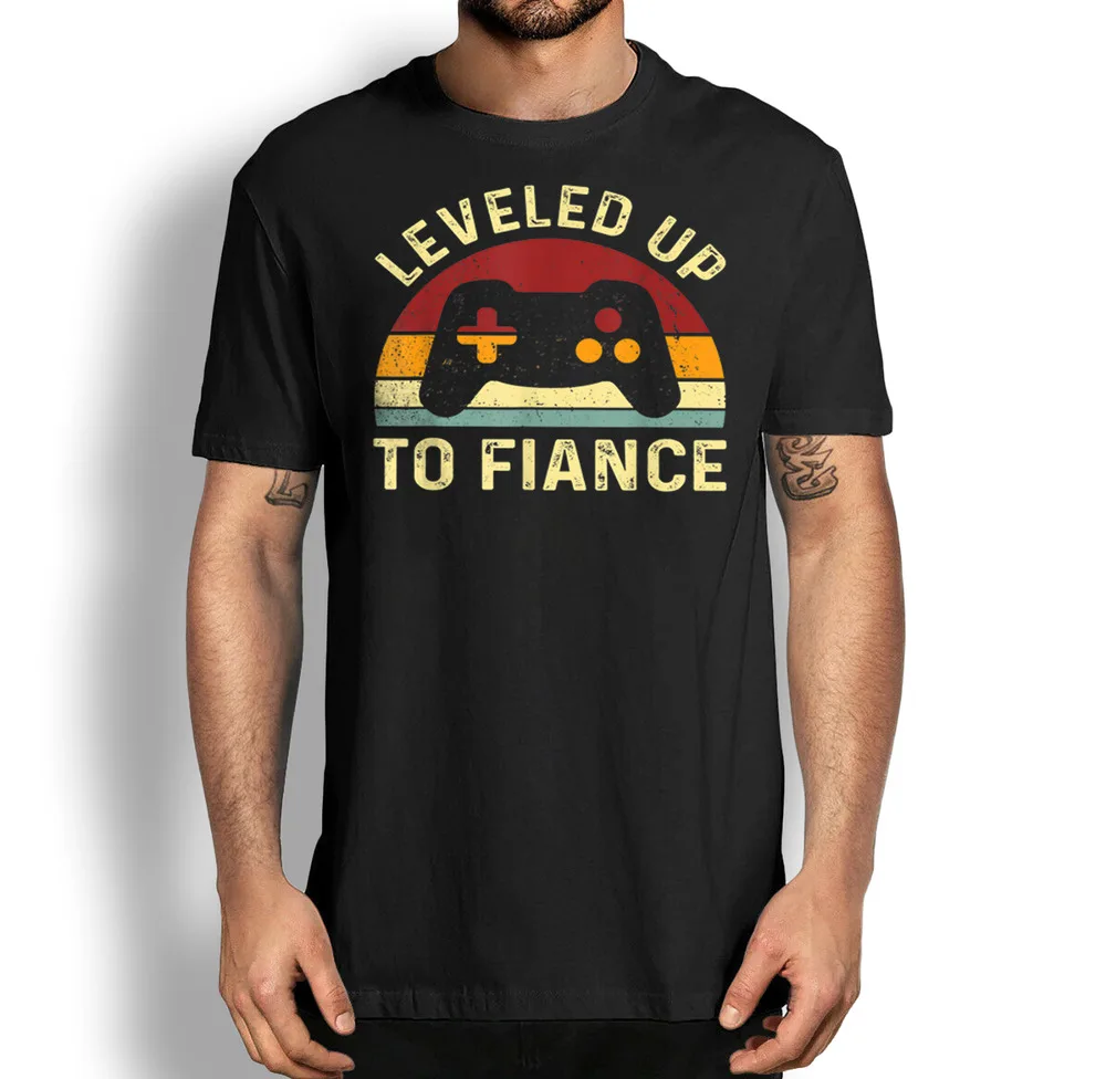 Newly Engaged Couple T-Shirt, Just Engaged Leveled Up To Fiance Tee,Gamers Shirt For Men Clothing Women Short Sleeve Tees