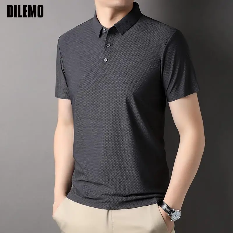 

Top Grade Seamless New Brand Summer Mens Plain Casual Turn Down Collar Polo Shirt Simple Short Sleeve Tops Fashions Clothes Men