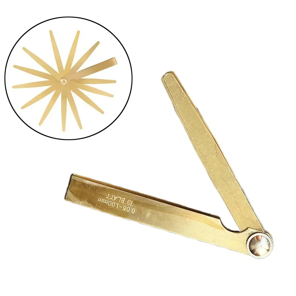 13pcs Feeler Gauges High Precision Metric Brass Foldable Feeler Gauge 0.05-1m 13 Blade Brass Measure Tool