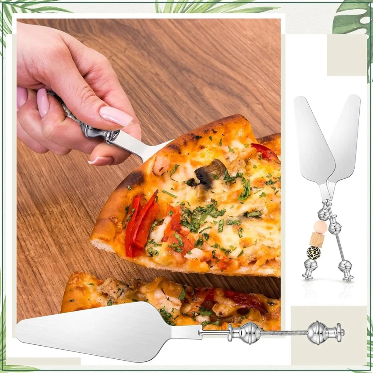 Light Weight 6-Piece Beadable Pizza Pie Server Set, Stainless Steel DIY Decorative Cake Serving Utensils for Various Occasions