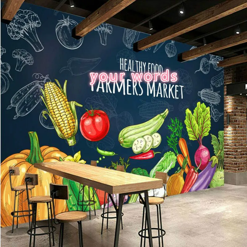 

Custom Name Healthy Food Wallpaper Mural for Fruits Vegetables Supermarket Farmer Market Wall Industrial Decor Wall Paper 3D