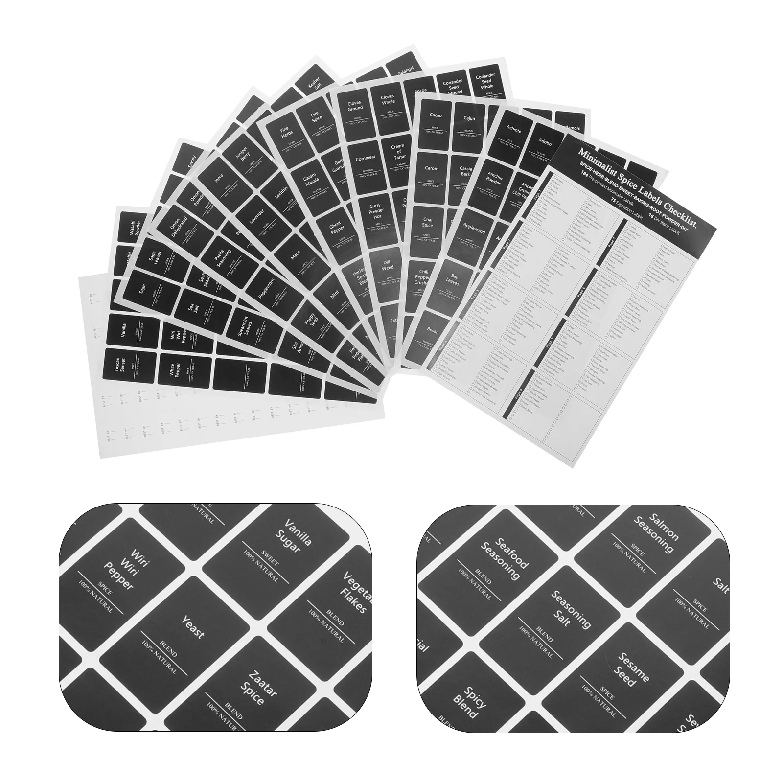 

6 Sheets Spice Jar Label Stickers Self-Adhesive Seasoning Bottle Sticker Kitchen Organization Marking Tool For Jars Containers