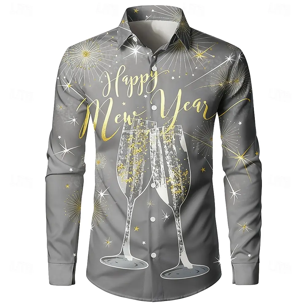 

Новогодняя мужская рубашка с воздушным шаром «С Новым годом», рубашка на пуговицах, модная повседневная праздничная рубашка с длинным рукавом, весенне-осенние рубашки