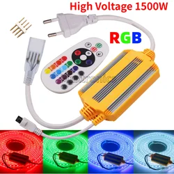 1500W RGB Controller 16 Color Dimmer IR-24Key Wireless Remote AC220V EU Plug IP68 for 4-Pin 11mm High Voltage LED Strip Light