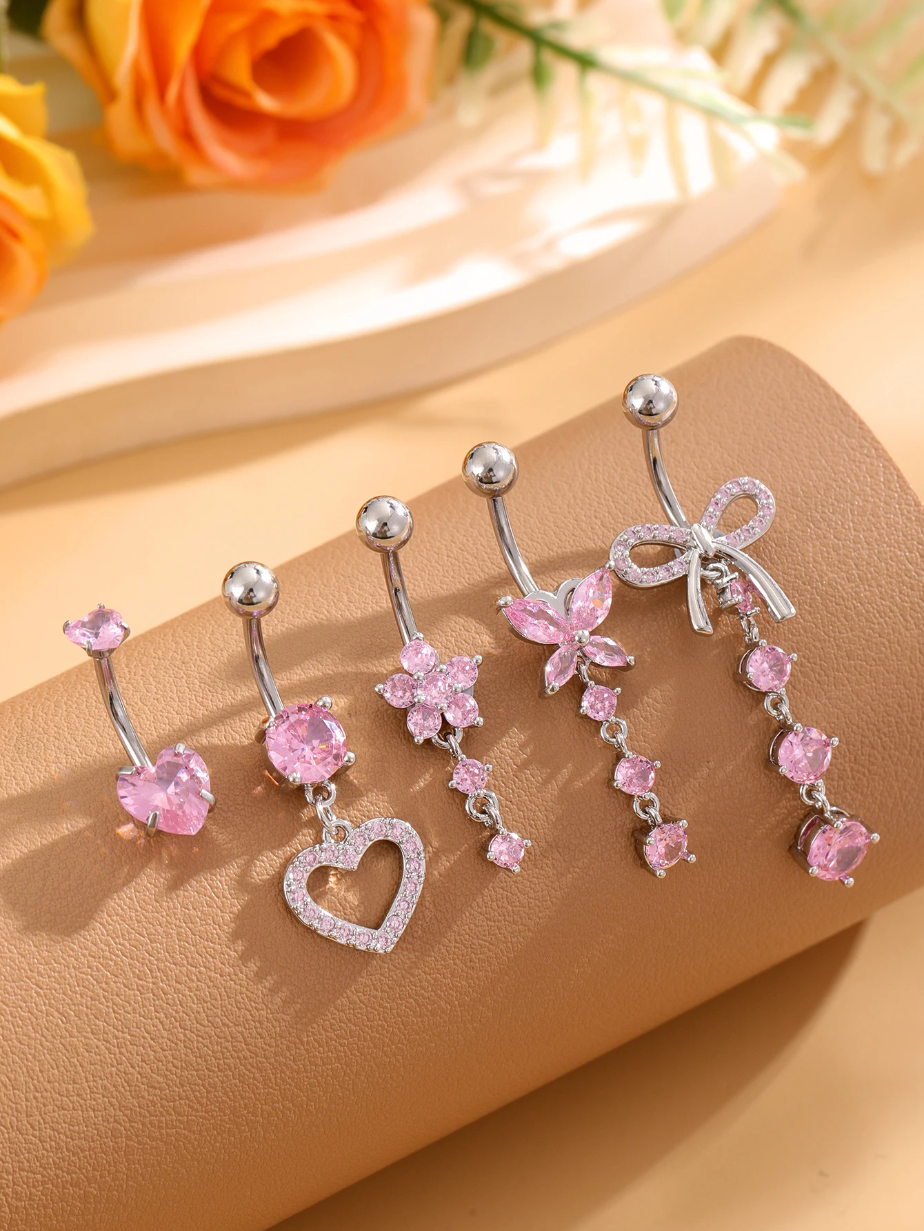 4-5pcs/lot Chain Tassel Pendant Belly Button Rings Set Belly Piercing 14G Butterfly Curved Navel Piercings Jewelry for Women
