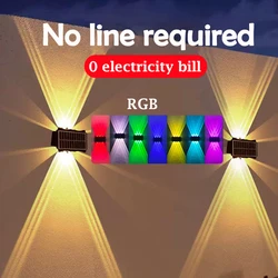 Luces LED de pared RGB para exteriores, lámparas solares de pared hacia arriba y hacia abajo, candelabro de pared Exterior, iluminación de valla LED para balcón, jardín y patio