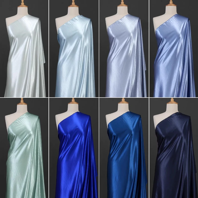 

Chinese Style Lustrous Acetic Acid Gold Lustrous Satin Fabric Water Light Satin Natural Pleated Texture Drape Fabric Textile