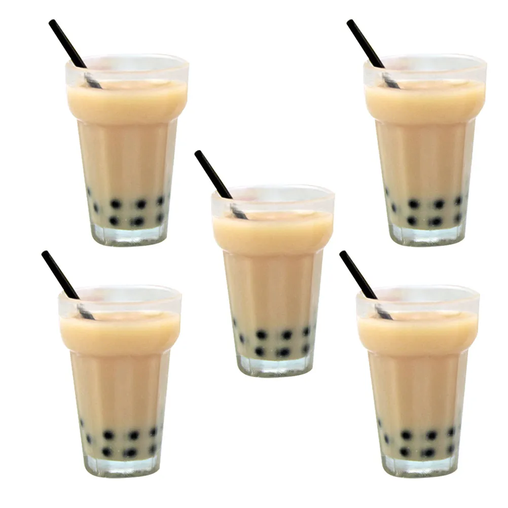 

5Pcs Miniature Pretend Milk Tea Drinks Resin Craft Compact Mini House Kitchen Scene Decor Decorative Fake Beverage Dollhouse