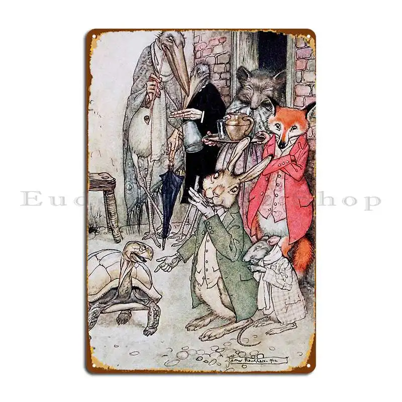 Arthur Rackham Aesop S Fables The Tortoise And The Hare Edwardian Victorian Fairy Tale Art Metal Signs Design Tin Sign Poster