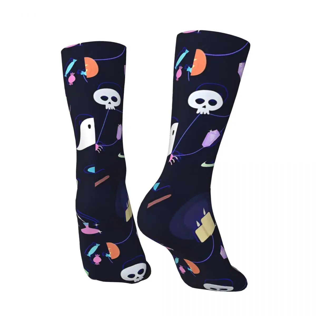 Cute Halloween Pattern, Mystical And Magical Potion Theme Pattern Neon Men's Socks Vintage Harajuku Street Style  Crew Sock