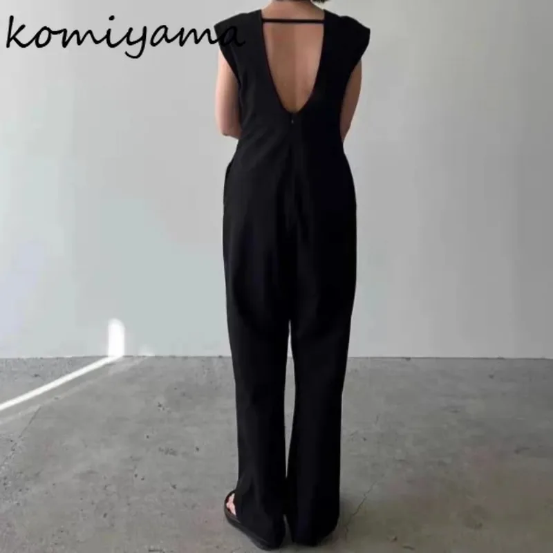 

Feminino Sexy Backless Rompers Spring Summer Clothing Japan Style Jumpsuits Loose Wide Leg Pants Casual Cargo Onsie Women