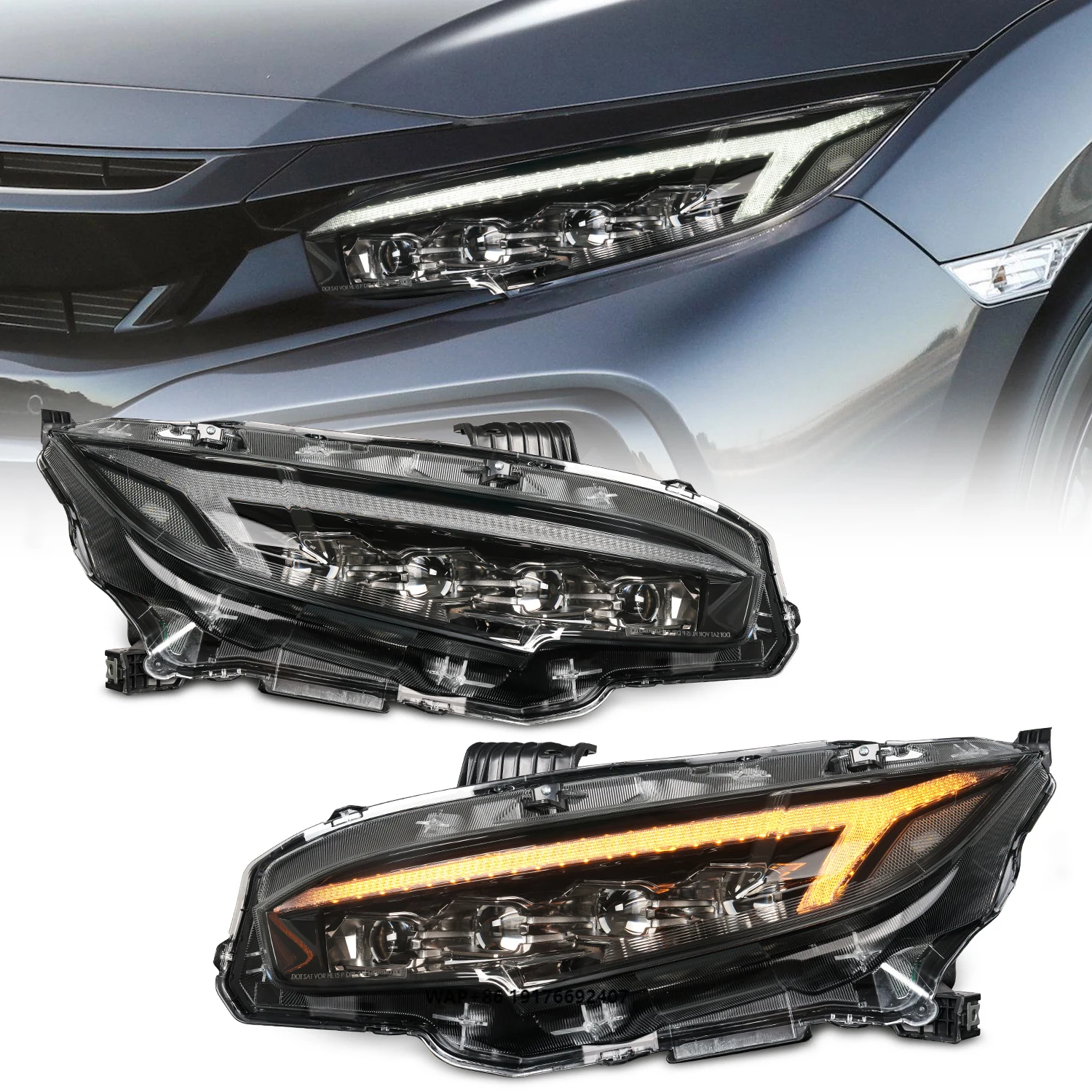 

Modified Full LED Headlights for for 10th Gen 2016-2020 Sedan Hatchback Sequential Turning Signal 4 Projector Headlamp 8000