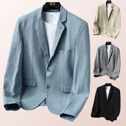 Blazer décontracté en lin de coton pour hommes, veste moulante moulante adaptée au printemps et à l'automne, doublure en polyester, M-6XL grande taille