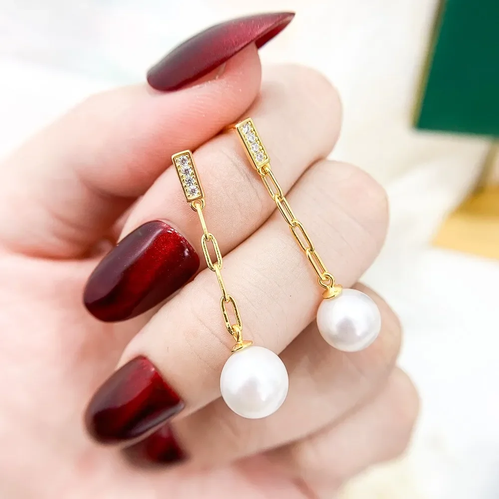 

DIY Pearl Accessories S925 Sterling Silver Stud Earrings Gold Silver Earrings Fit 7-11mm Round E383