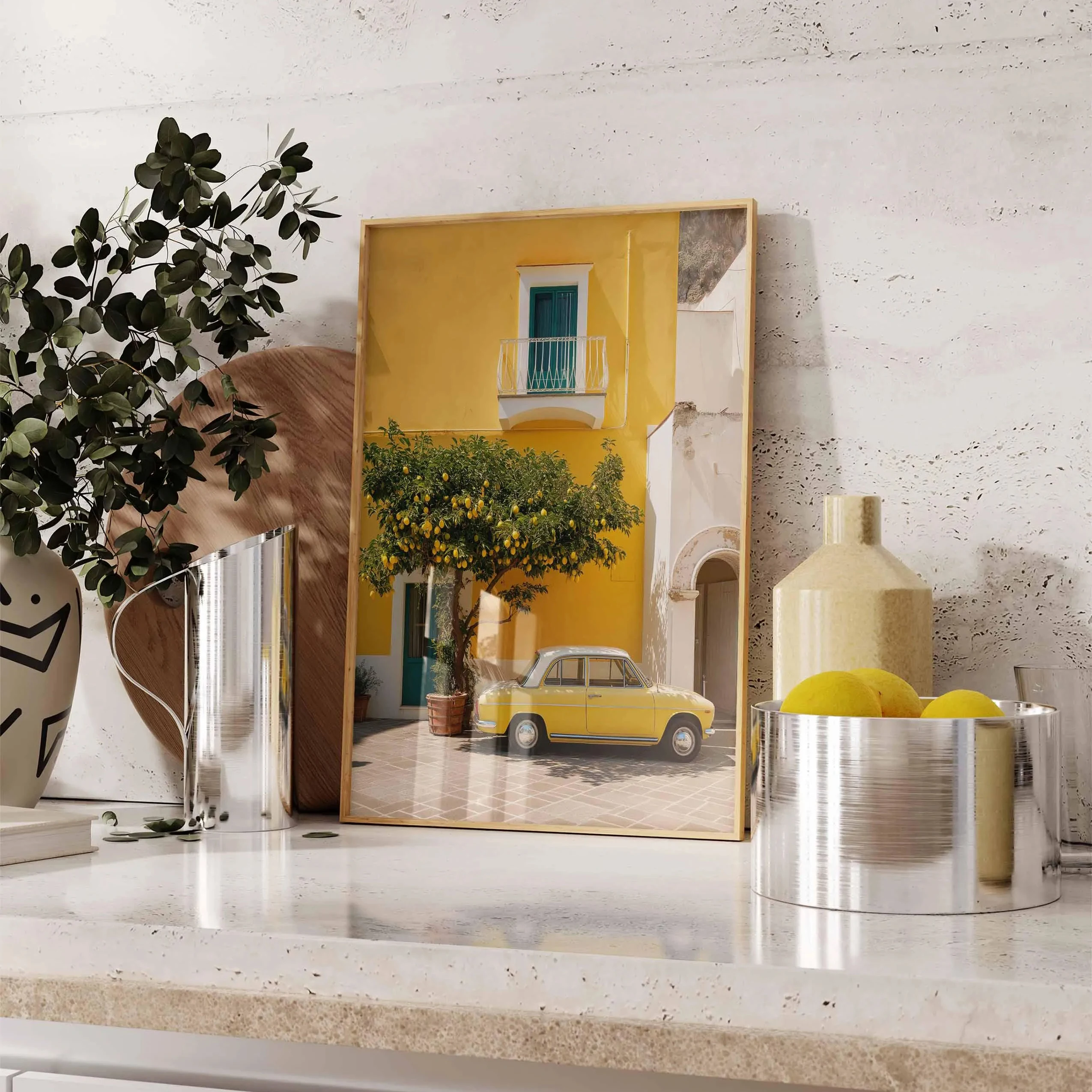 

Mediterranean lemon tree wall art prints,classic car posters,Italian summer decorations,Amalfi Coast travel posters,home décor