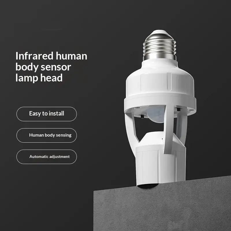 E27 PIR Human Detection Bulb Holder Adapter Smart Auto On Off for Basement Corridor Staircase Porch Garage Use